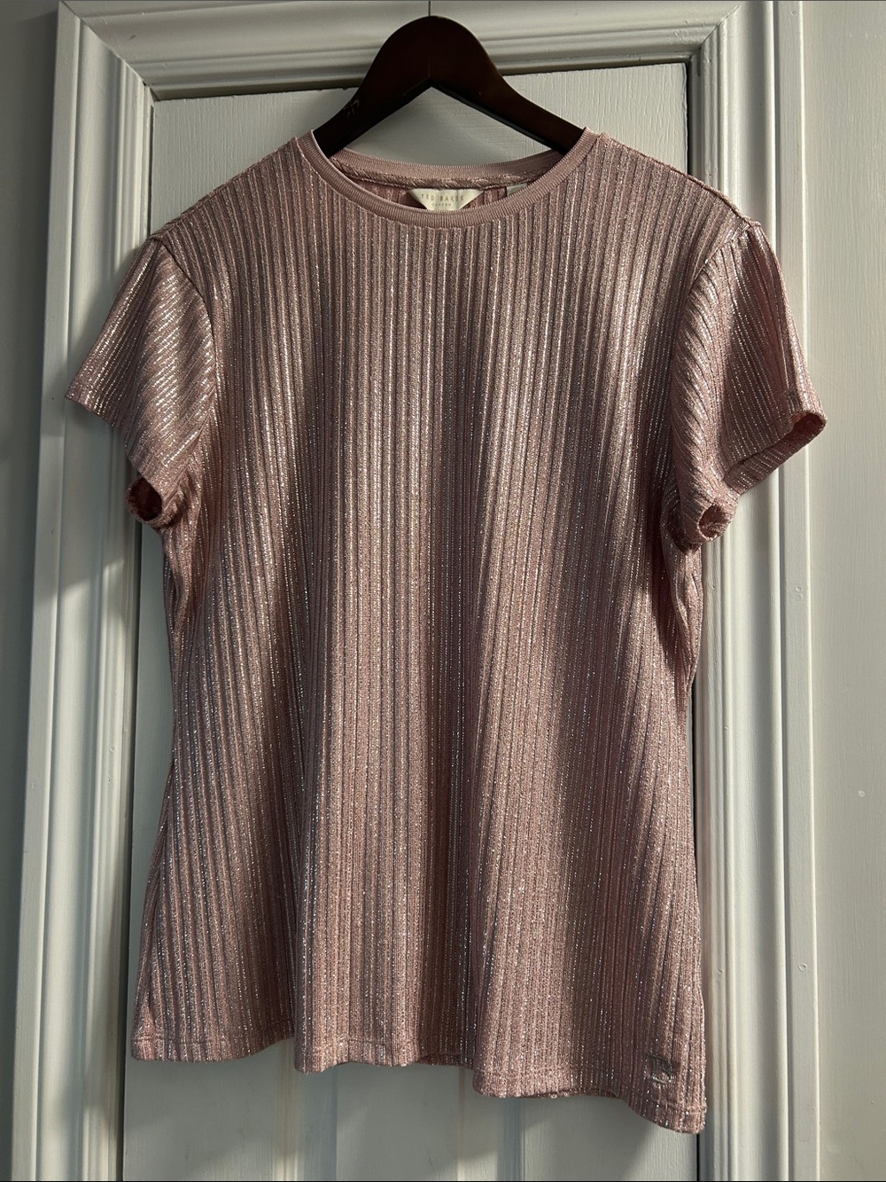 Ted Baker Shimmery Ribbed Short Sleeve Tee - Blush